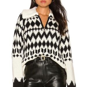 SHOW ME YOUR MUMU Black and White Fleece Sweater with Sherpa Collar